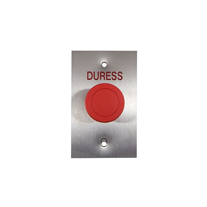 Smart Flat Stainless Steel GPO Plate RED Mushroom Button, Text = DURESS Smart Flat Stainless Steel GPO Plate RED Mushroom Button, Text = DURESS